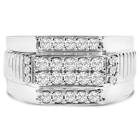 Men's .925 Sterling Silver 1.00 Cttw Diamond Multi Row Band Ring