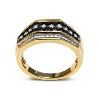 Men's 10K Yellow Gold 1-1/2 Cttw White and Black Diamond Geometric Cluster Ring