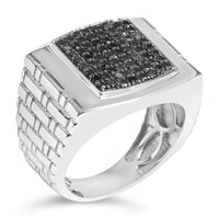 .925 Sterling Silver 1 1/4 Cttw Treated Black Diamond Cluster Men's Band Ring (Black Color, I2-I3 Clarity)