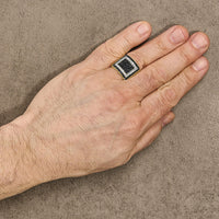 Men's 10K Yellow Gold 1 1/4 Cttw White and Black Diamond Geometric Ring