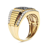 Men's 10K Yellow Gold 1-1/2 Cttw Black and White Diamond Square Cluster Cocktail Ring