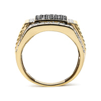 Men's 10K Yellow Gold 1-1/2 Cttw Black and White Diamond Square Cluster Cocktail Ring