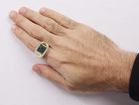 Men's 10K Yellow Gold 1-1/2 Cttw Black and White Diamond Square Cluster Cocktail Ring