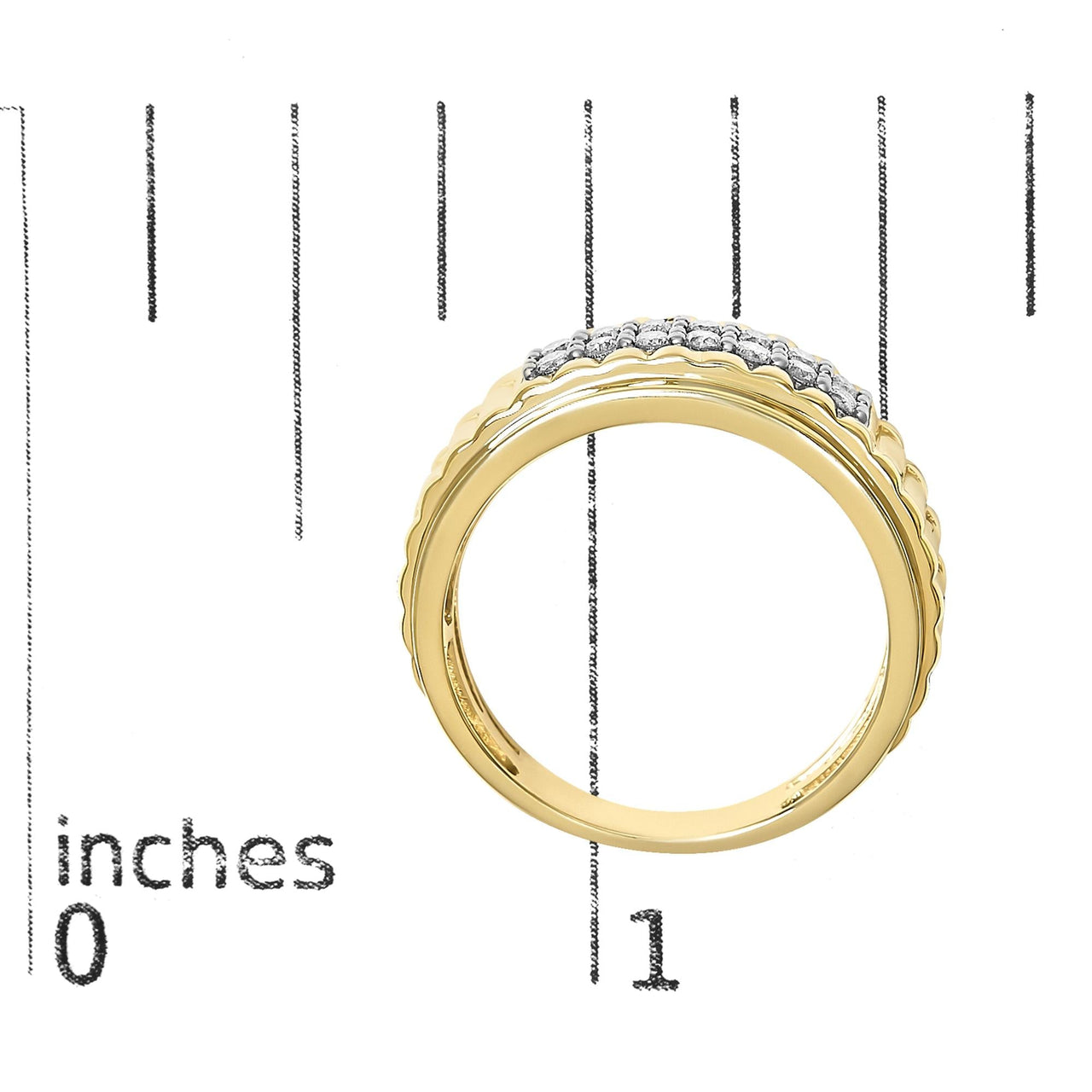Men's 14K Yellow Gold Plated Sterling Silver 3/8 Cttw Diamond Ribbed Band Ring