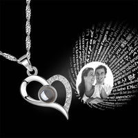Personalized 100 Languages I Love You Photo Heart Projection Necklace