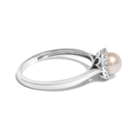 10K White Gold 5MM Cultured Freshwater Pearl  and Diamond Halo Ring (I-J Color, I1-I2 Clarity)