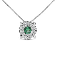 14K White Gold 3.8 MM Green Emerald and 1/3 Cttw Diamond Composite Halo 18