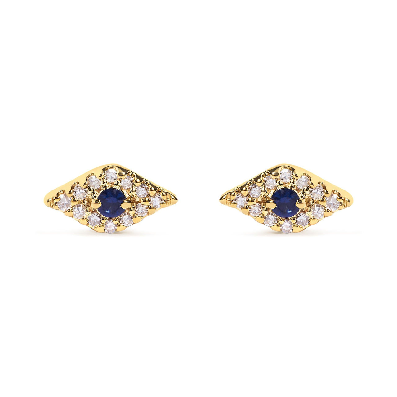 10K Yellow Gold Blue Sapphire and Diamond Accent Evil Eye Stud Earring (H-I Color, I1-I2 Clarity)