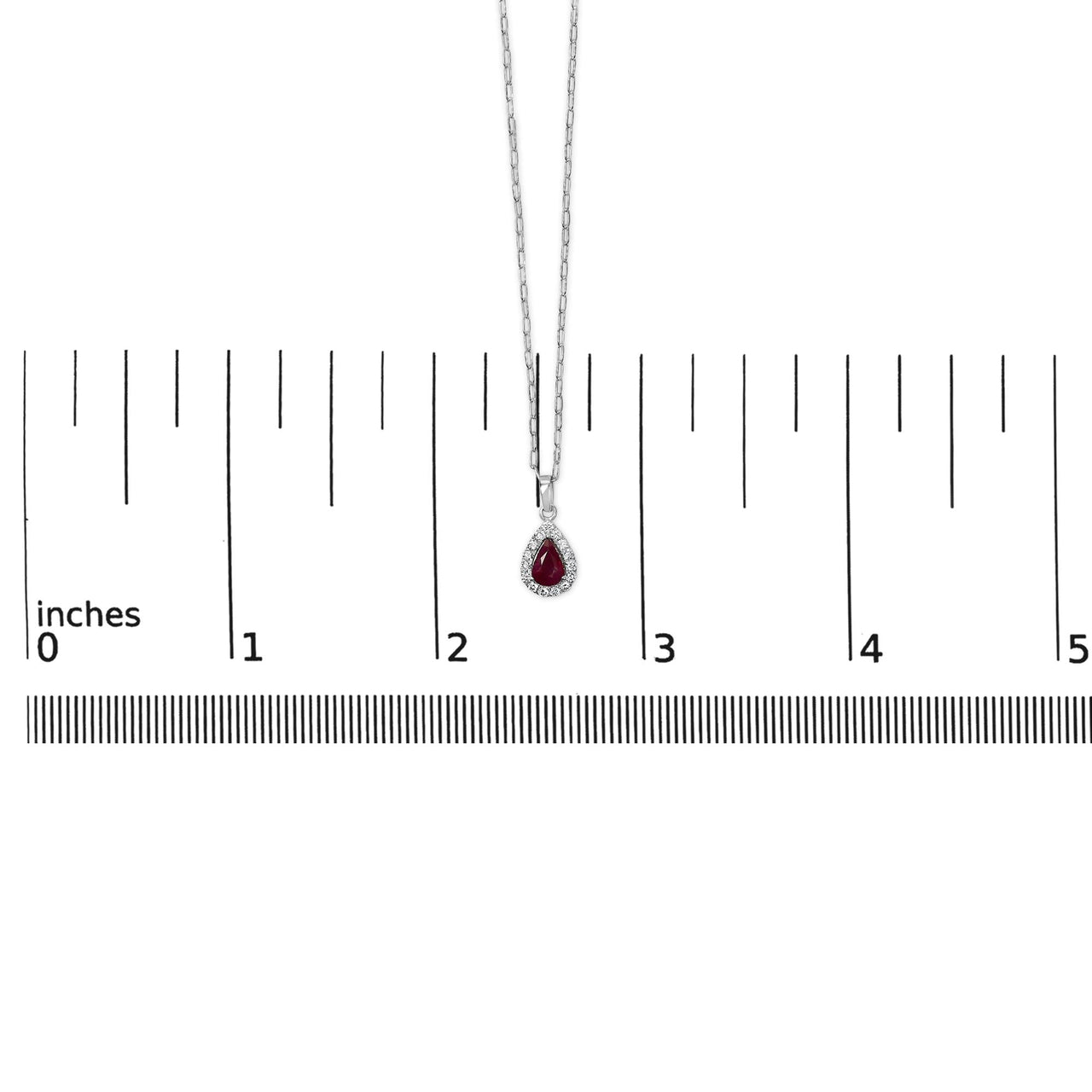 14K White Gold 6x4 Pear Red Ruby and Diamond Halo Pendant Necklace - 18" Inches