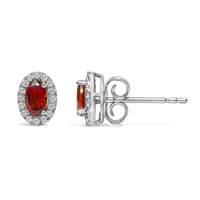 10K White Gold 5x3 MM Oval Cut Birthstone and Diamond Halo Stud Earrings (I-J Color, I1-I2 Clarity)