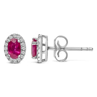10K White Gold 5x3 MM Oval Cut Birthstone and Diamond Halo Stud Earrings (I-J Color, I1-I2 Clarity)