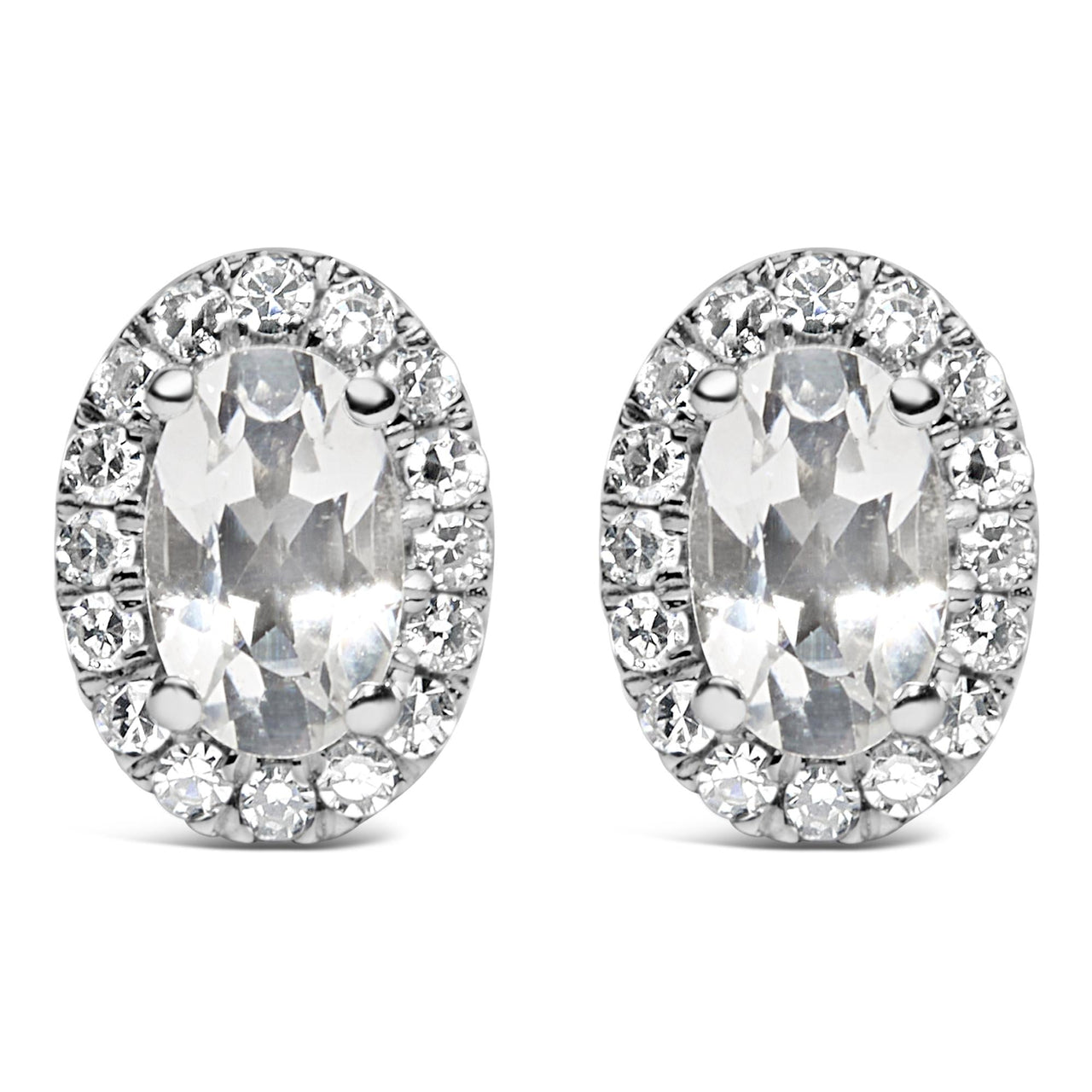 10K White Gold 5x3 MM Oval Cut Birthstone and Diamond Halo Stud Earrings (I-J Color, I1-I2 Clarity)