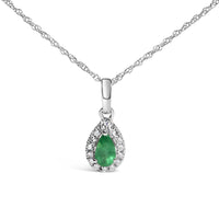 10K White Gold 5x3mm Gemstone and Diamond Accent Halo Pear Shape 18