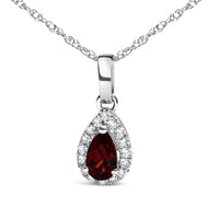 10K White Gold 5x3mm Gemstone and Diamond Accent Halo Pear Shape 18