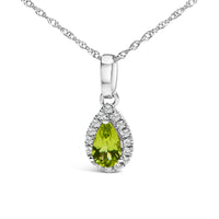 10K White Gold 5x3mm Gemstone and Diamond Accent Halo Pear Shape 18