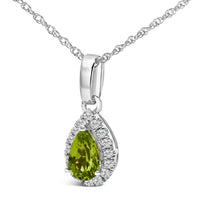 10K White Gold 5x3mm Gemstone and Diamond Accent Halo Pear Shape 18