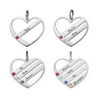 Engraved Heart Name Necklace Custom Family Birthstone Mom Necklace S925 Silver