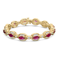 14K Yellow Gold 8x4 MM Marquise Red Ruby and 2.0 Cttw Diamond Vintage Style Oval Link Bracelet - 7.25