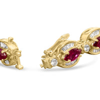 14K Yellow Gold 8x4 MM Marquise Red Ruby and 2.0 Cttw Diamond Vintage Style Oval Link Bracelet - 7.25