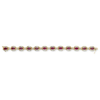 14K Yellow Gold 8x4 MM Marquise Red Ruby and 2.0 Cttw Diamond Vintage Style Oval Link Bracelet - 7.25