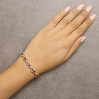 14K Yellow Gold 8x4 MM Marquise Red Ruby and 2.0 Cttw Diamond Vintage Style Oval Link Bracelet - 7.25