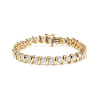 14K Yellow Gold 10.0 Cttw 2-Prong Set Round Cut Diamond S-Link Bracelet (J-K Color, SI2-I1 Clarity) -7.5