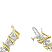 14K Yellow Gold 10.0 Cttw 2-Prong Set Round Cut Diamond S-Link Bracelet (J-K Color, SI2-I1 Clarity) -7.5