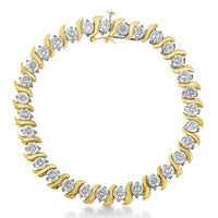 14K Yellow Gold 10.0 Cttw 2-Prong Set Round Cut Diamond S-Link Bracelet (J-K Color, SI2-I1 Clarity) -7.5