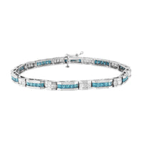 14K White Gold 6 1/3 Cttw White and Treated Blue Diamond Tennis Bracelet (H-I Color, SI1-SI2 Clarity) - 7.25