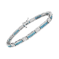 14K White Gold 6 1/3 Cttw White and Treated Blue Diamond Tennis Bracelet (H-I Color, SI1-SI2 Clarity) - 7.25