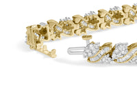 14K Yellow Gold 4.00 Cttw Diamond Woven Composite Cluster and S-Link Bracelet (I-J Color, I1-I2 Clarity) - 7
