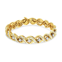 14K Yellow and White Gold 3.0 Cttw Round and Baguette-Cut Diamond Infinity Swirl Link Bracelet (H-I Color, I2-I3 Clarity) - 7