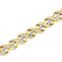 14K Yellow and White Gold 3.0 Cttw Round and Baguette-Cut Diamond Infinity Swirl Link Bracelet (H-I Color, I2-I3 Clarity) - 7
