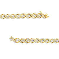 14K Yellow and White Gold 3.0 Cttw Round and Baguette-Cut Diamond Infinity Swirl Link Bracelet (H-I Color, I2-I3 Clarity) - 7