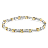 Two-Tone 10K Yellow Gold over .925 Sterling Silver 1.0 Cttw Diamond Channel Set Tapered & X-Link 7