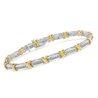 Two-Tone 10K Yellow Gold over .925 Sterling Silver 1.0 Cttw Diamond Channel Set Tapered & X-Link 7