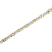 Two-Tone 10K Yellow Gold over .925 Sterling Silver 1.0 Cttw Diamond Channel Set Tapered & X-Link 7