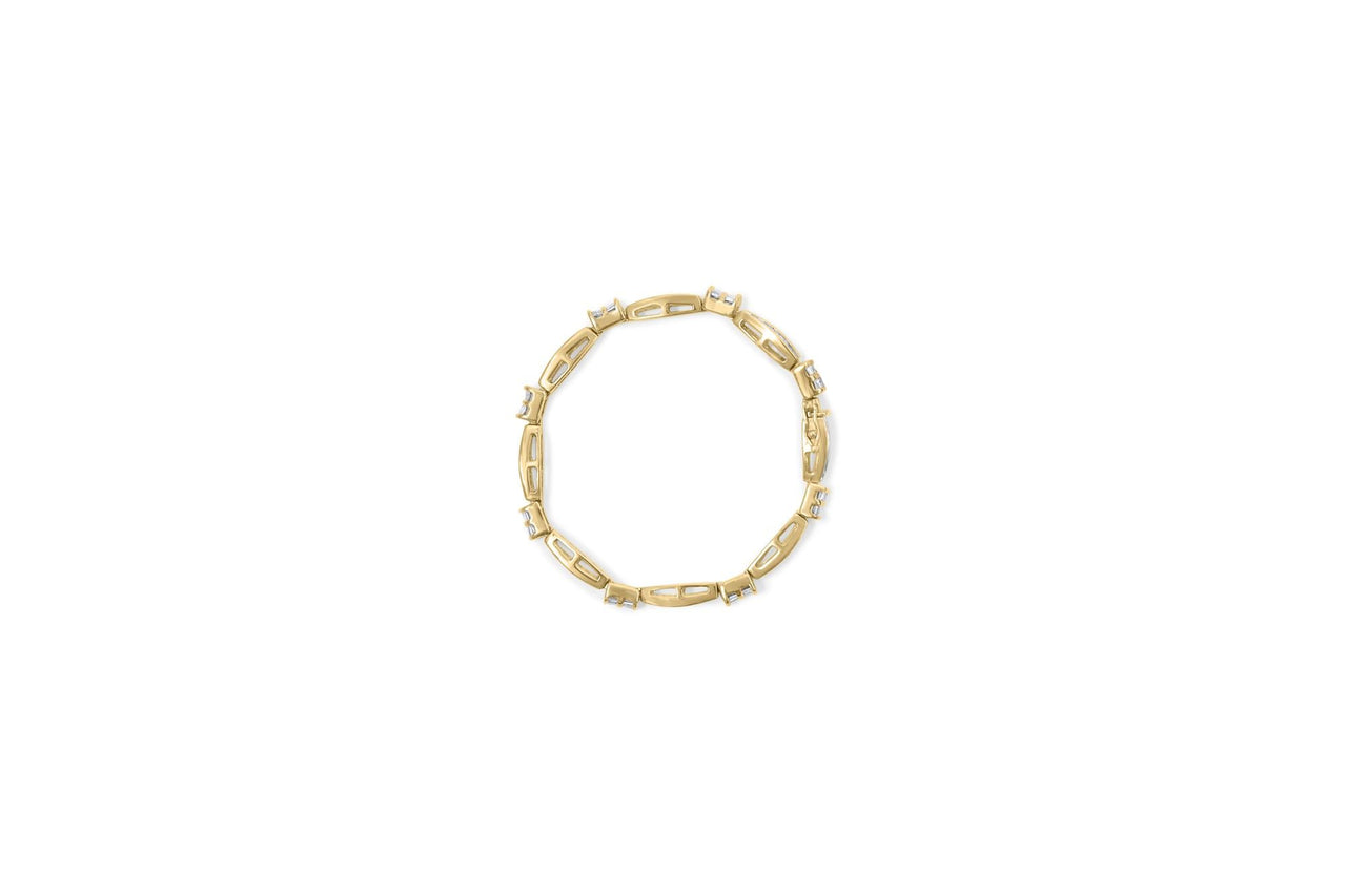 14K Yellow Gold Princess and Baguette Cut Diamond Beaded Bracelet (3.00 cttw, H-I Color, SI1-SI2 Clarity)