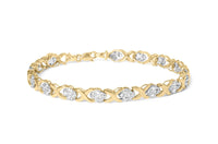 10K Yellow Gold 1.00 Cttw Diamond Cluster X Link Tennis Link 7.50