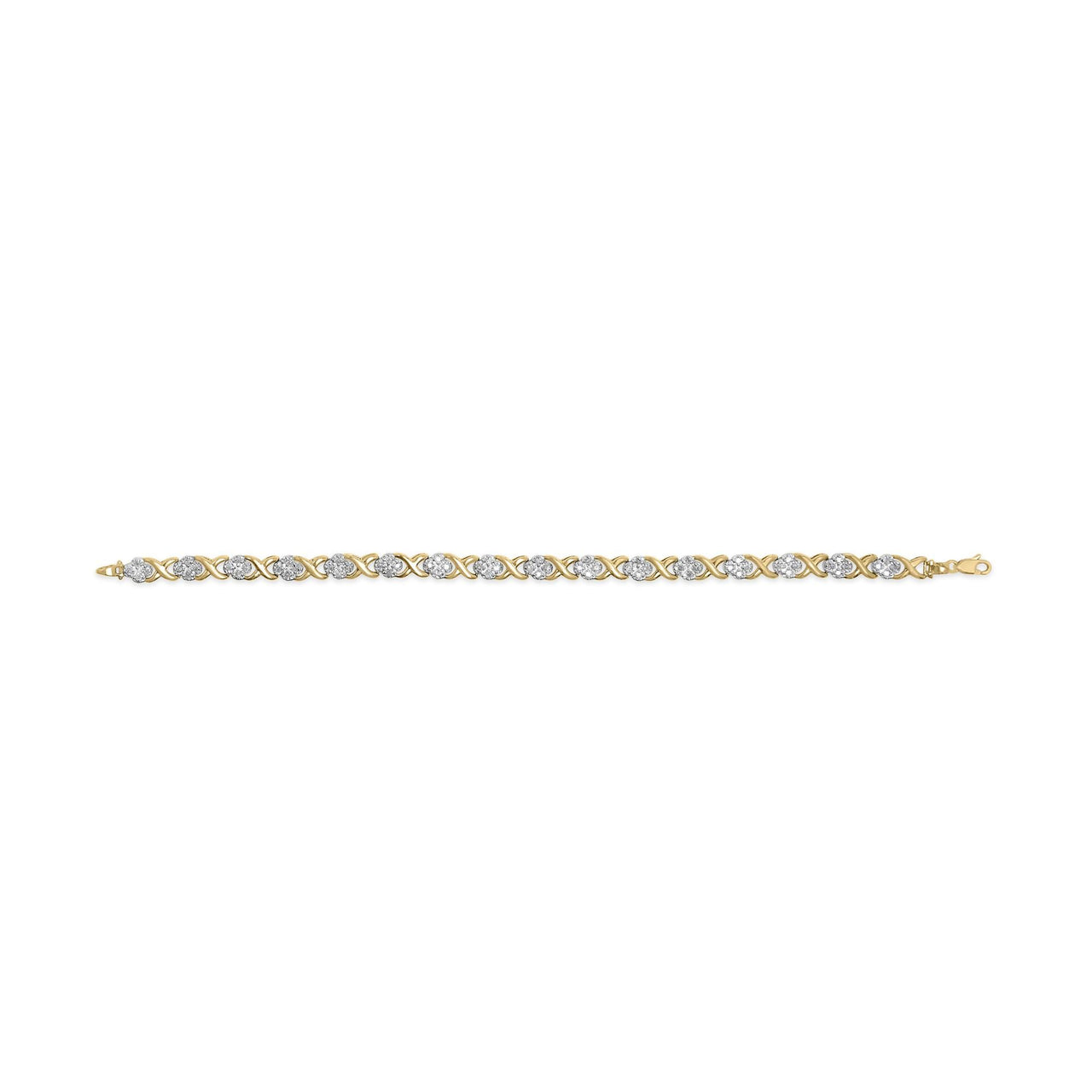 10K Yellow Gold over .925 Sterling Silver 1.0 Cttw Diamond Cluster X Link Tennis Link Bracelet (H-I Color, I3 Clarity) - 7"