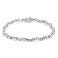 .925 Sterling Silver 1/2 Cttw Diamond Contoured Double Wave Link 7