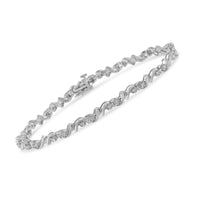 .925 Sterling Silver 1/2 Cttw Diamond Contoured Double Wave Link 7