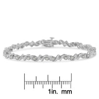 .925 Sterling Silver 1/2 Cttw Diamond Contoured Double Wave Link 7