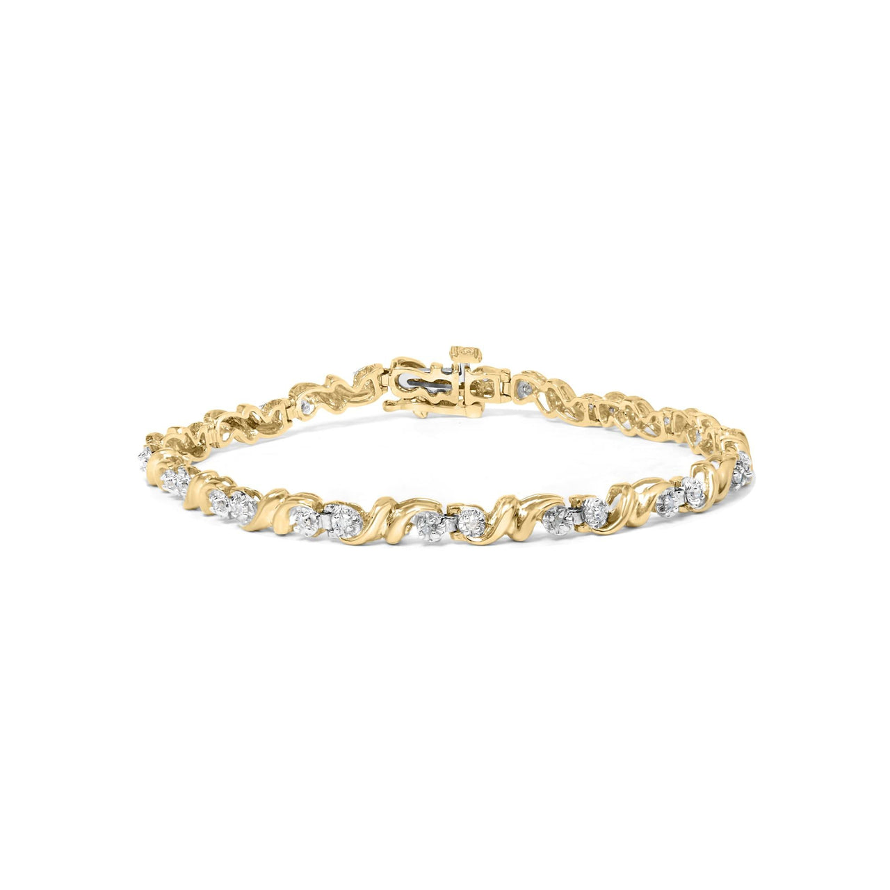 .925 Sterling Silver 1/2 Cttw Diamond Contoured Double Wave Link 7" Tennis Bracelet (I-J Color, I3 Clarity)