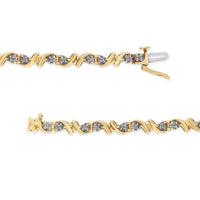 .925 Sterling Silver 1/2 Cttw Diamond Contoured Double Wave Link 7