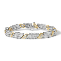 14K Two Tone Gold 3.00 Cttw Diamond Multi Row and S Link Bracelet (H-I Color, I1-I2 Clarity) - 7