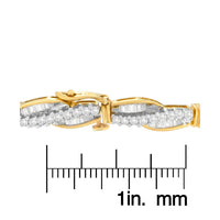 14K Yellow Gold Round and Baguette Cut Winding Love Diamond Bracelet (3.00 cttw, H-I Color, SI1-SI2 Clarity)