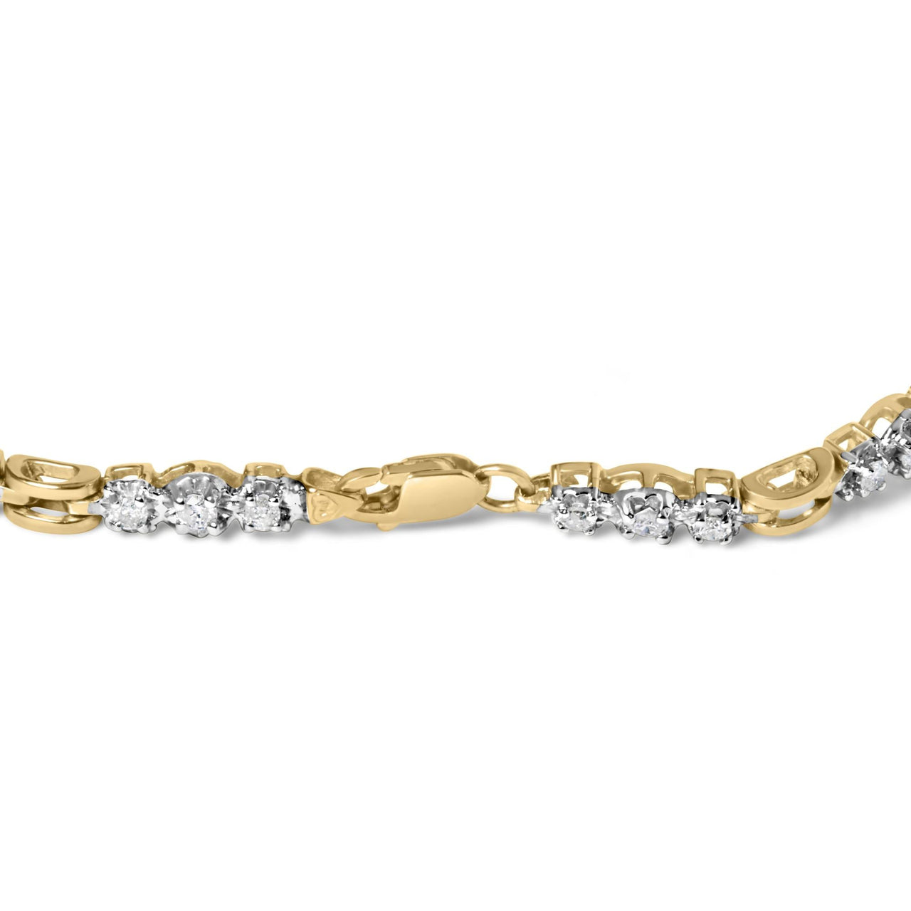 10k Yellow Gold 1.00 Cttw Diamond 3 Stone Link Bracelet (I-J Color, I1-I2 Clarity) -7.25" Inches