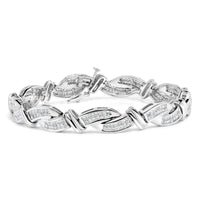 14K White Gold 4.0 Cttw Invisble Set Princess-Cut Diamond Wave Style Link Bracelet (H-I Color, SI2-I1 Clarity) - 7