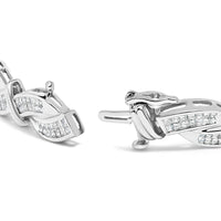 14K White Gold 4.0 Cttw Invisble Set Princess-Cut Diamond Wave Style Link Bracelet (H-I Color, SI2-I1 Clarity) - 7